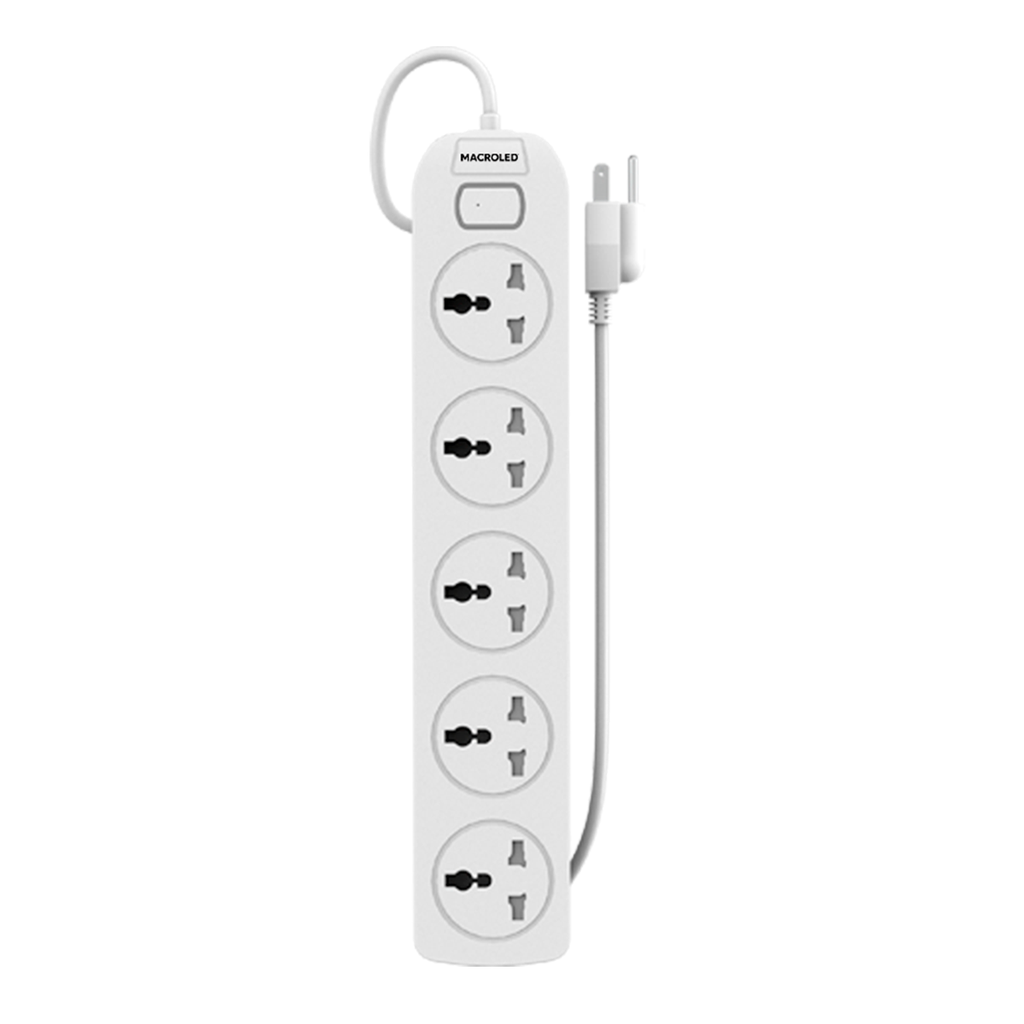 Supresor Multiple 5 Tomas, Blanco, 3Mts De Cable 3X0.75Mm, 250V, 10A, 2500W Max, Protector Termico