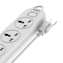 Supresor Multiple 4 Tomas Blanco, +2 Usb +1 Usb C, 5Mts De Cable 3X0.75Mm, 250V, 10A, 2500W Max, Usb 5V 3.1A, Protector Termico