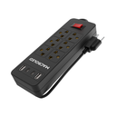 Supresor Multiple 6 Tomas Negro, +2 Usb +2 Usb C, 1.5Mts De Cable 3X0.75Mm, 250V, 10A, 2200W Max, Usb 5V 3.1A, Protector Termico