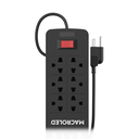 Supresor Multiple 6 Tomas Negro, +2 Usb +2 Usb C, 3Mts De Cable 3X0.75Mm, 250V, 10A, 2200W Max, Usb 5V 3.1A, Protector Termico