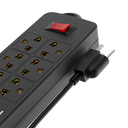 Supresor Multiple 6 Tomas Negro, +2 Usb +2 Usb C, 3Mts De Cable 3X0.75Mm, 250V, 10A, 2200W Max, Usb 5V 3.1A, Protector Termico