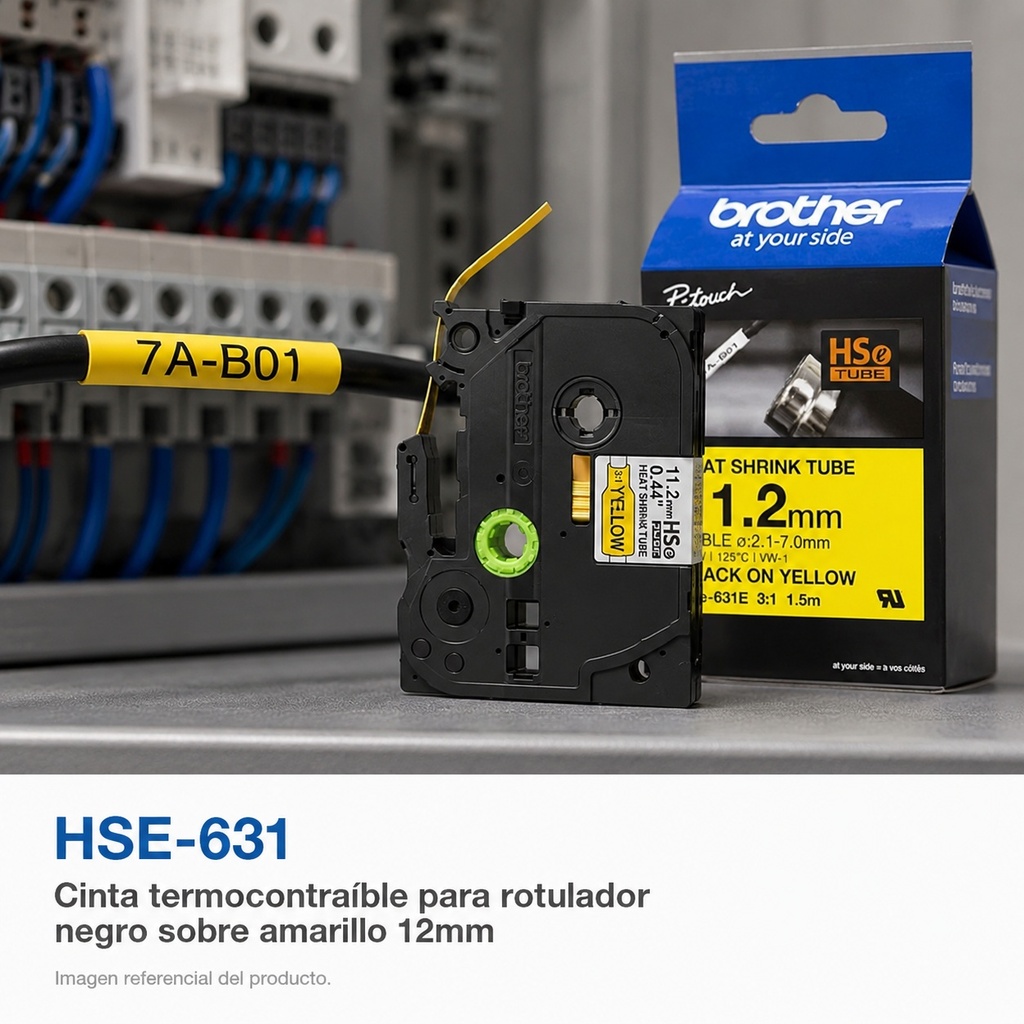 Cinta Termocontraible para rotulador negro sobre Amarillo 12mm