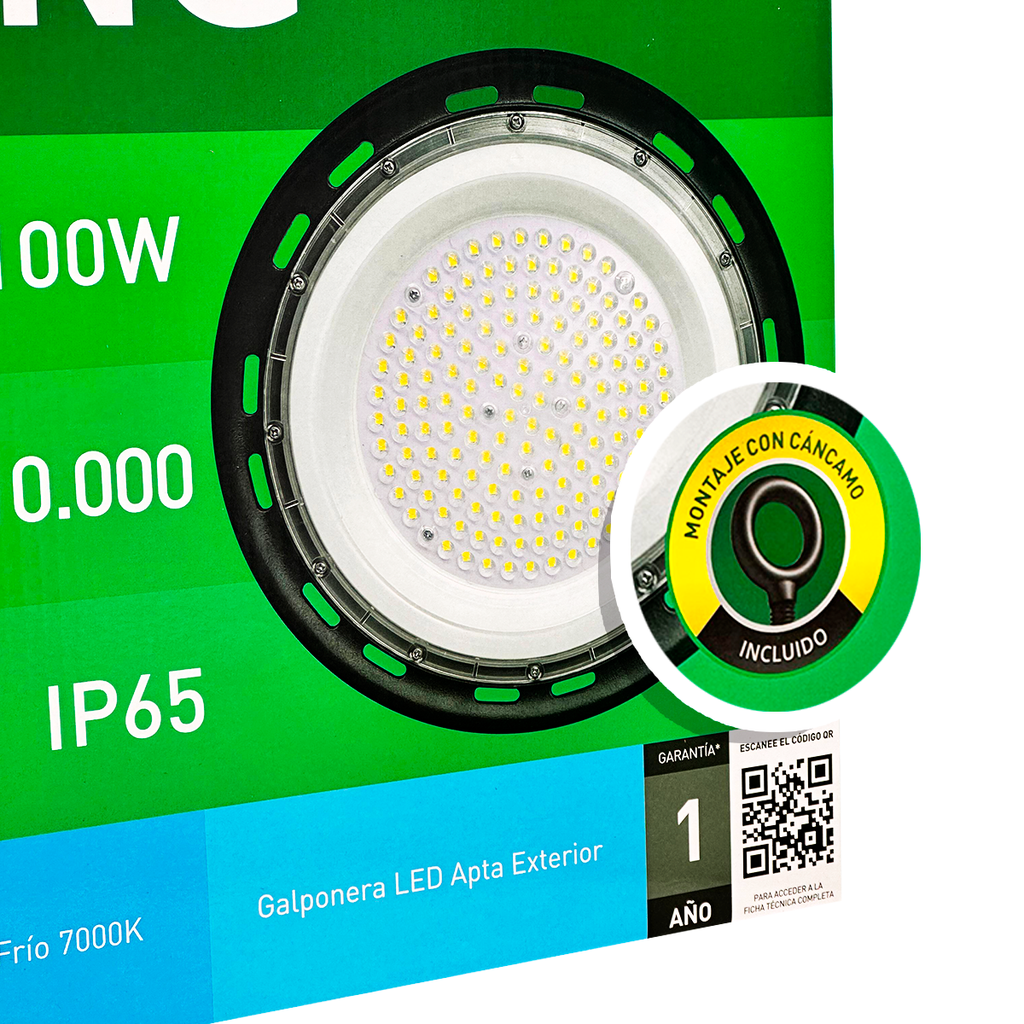 Galponera King 100W, Ac110-240V, 7000K, 100Lm, Ip65, Fp0.9, Ip65, Ik07