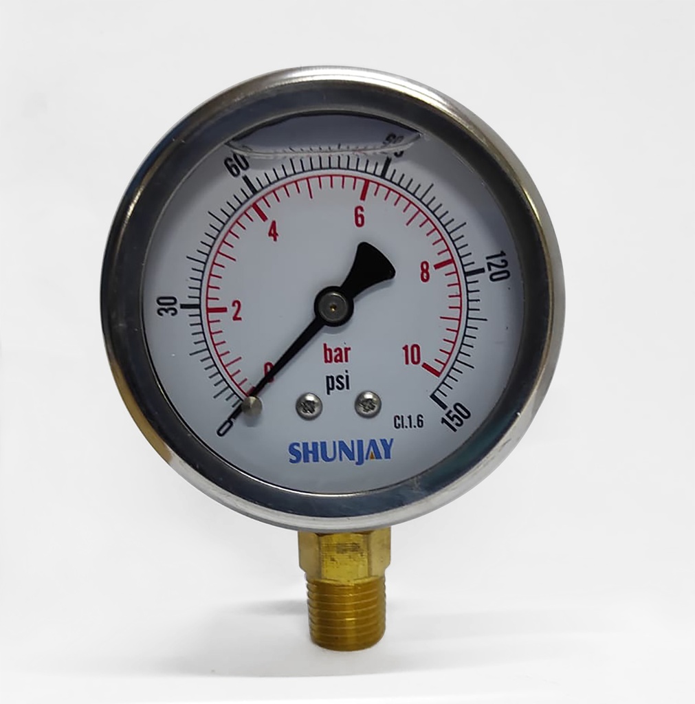 MANOMETRO 4 BAR (60 PSI), DIAL 2.5&quot;, ACERO INOX. - BRONCE, CON CONEX INFERIOR 1/4&quot; NPT