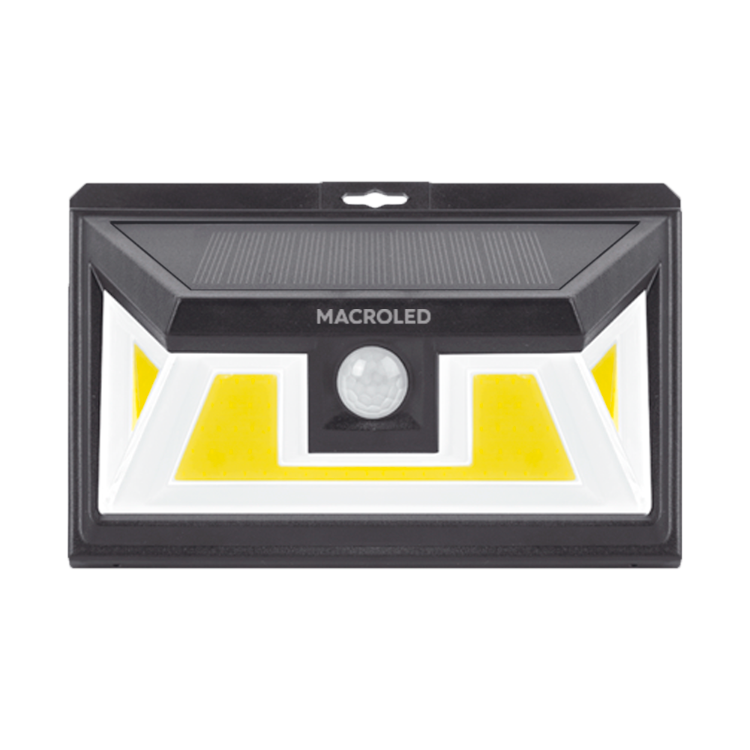 ARTEFACTO SOLAR DE PARED 5W CON SENSOR DE MOVIMIENTO 2 FUNCIONES 3000K IP65