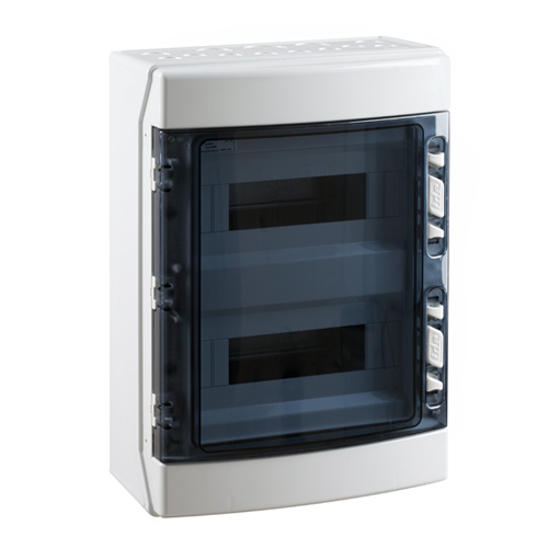 Tablero PC libre halógeno adosable c/puerta fumé 24 polos s/tierra UV IP65 IK08
