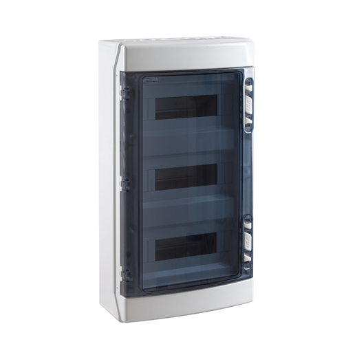 Tablero PC libre halógeno adosable c/puerta fumé 36 (3x12) polos s/tierra UV IP65 IK08