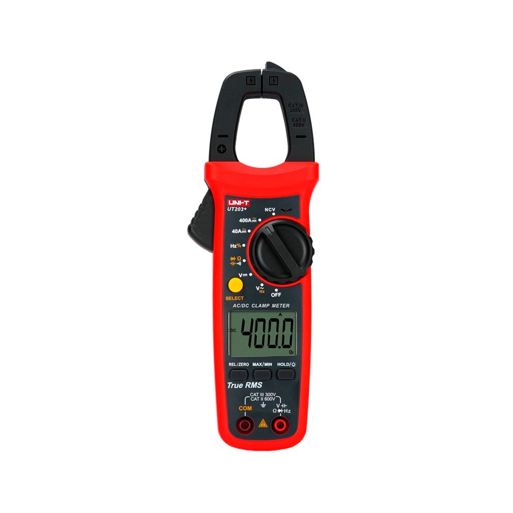 Pinza Amperimetrica Digital 400 A AC/DC, True RMS, Medicion De Temperatura
