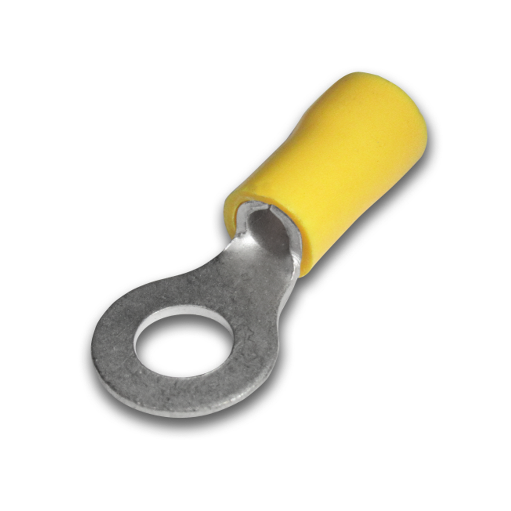 Terminal Ojal Aislado Ø 1/4" (6mm) – 12-10 AWG (4-6mm²) Amarillo (100 und)