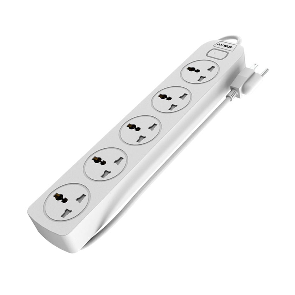 Supresor Multiple 5 Tomas, Blanco, 1.5Mts De Cable 3X0.75Mm, 250V, 10A, 2500W Max, Protector Termico