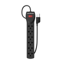 SUPRESOR MULTIPLE 6 TOMAS, NEGRO, 1.5MTS DE CABLE 3X0.75MM, 250V, 10A, 2200W MAX, PROTECTOR TERMICO