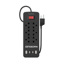 SUPRESOR MULTIPLE 6 TOMAS NEGRO, +2 USB +2 USB C, 3MTS DE CABLE 3X0.75MM, 250V, 10A, 2200W MAX, USB 5V 3.1A, PROTECTOR TERMICO