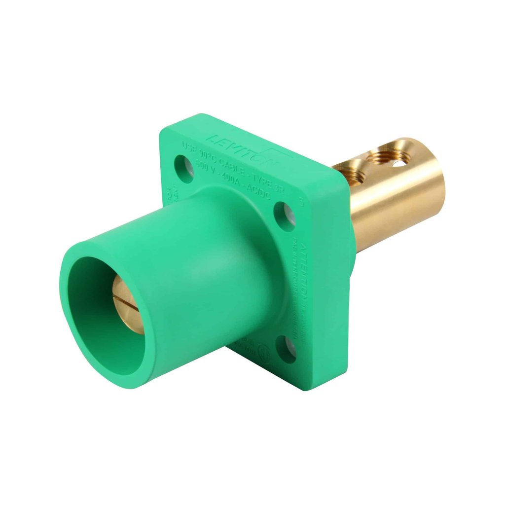 ENCHUFE EMPOTRABLE (MALE) C/2 PERNOS 400A 600V T/CAM LOCK (CAM TYPE) VERDE C:2/0-4/0