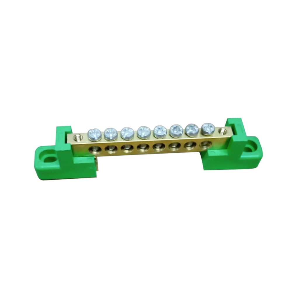 Bornera Tierra 6x9mm 8 Puntos PVC Verde