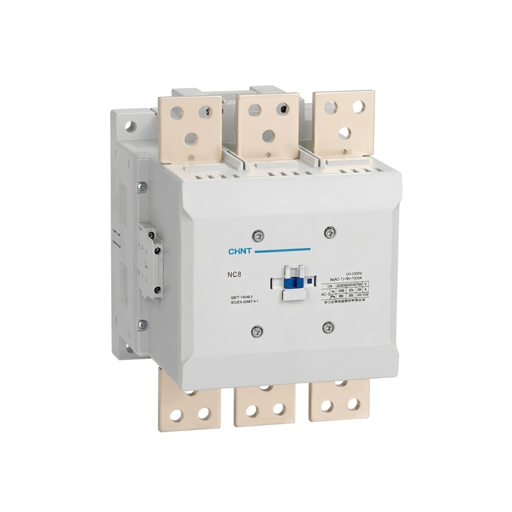Contactor trifásico 3P 630 A (AC-3) 800 A (AC-1) 1000 V, 2NA+2NC, bobina 100-250 V AC/DC