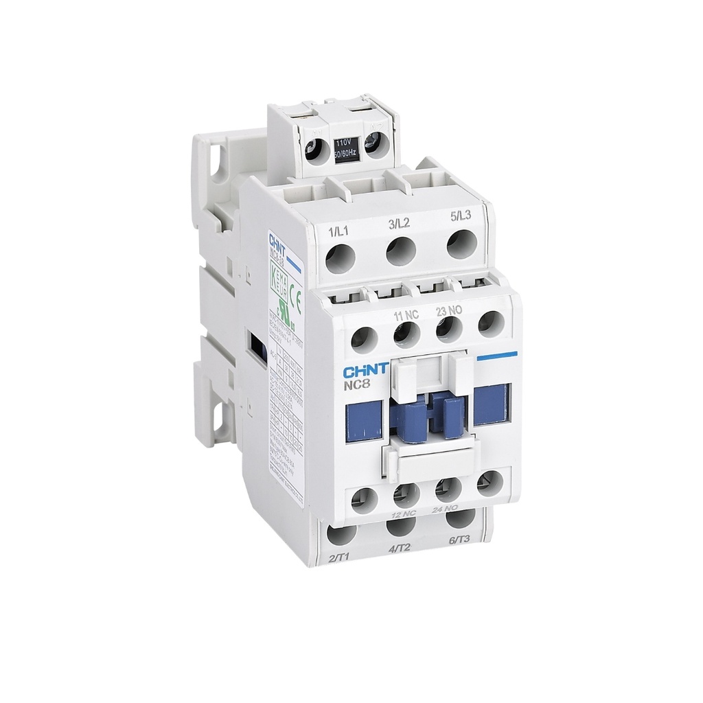 Contactor trifásico 3P 18 A (AC-3) 32 A (AC-1) 690 V, 1NA+1NC, bobina 100-250 V AC/DC