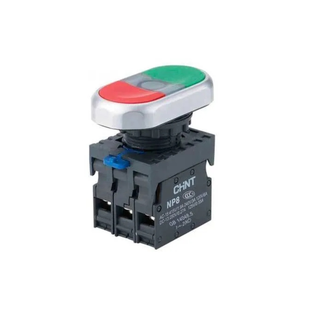 PULSADOR DOBLE ROJO+VERDE+LAMPARA BLANCA TIPO LED, (NA+NC) START-STOP