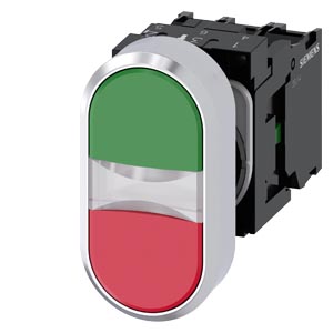 Pulsador  Doble Lumin. Metal Verde/Rojo Ø22Mm 230Vac C/Led Blanco 1Na+1Nc  Circular