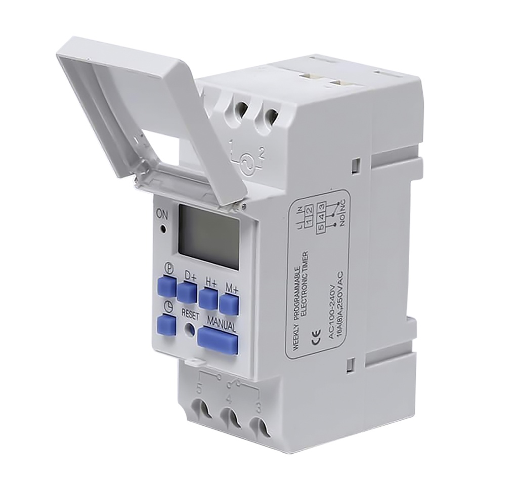 Interruptor Horario Digital 16A 12-24-48Vac/dc 1 canal 1NA 1NC 20 programaciones