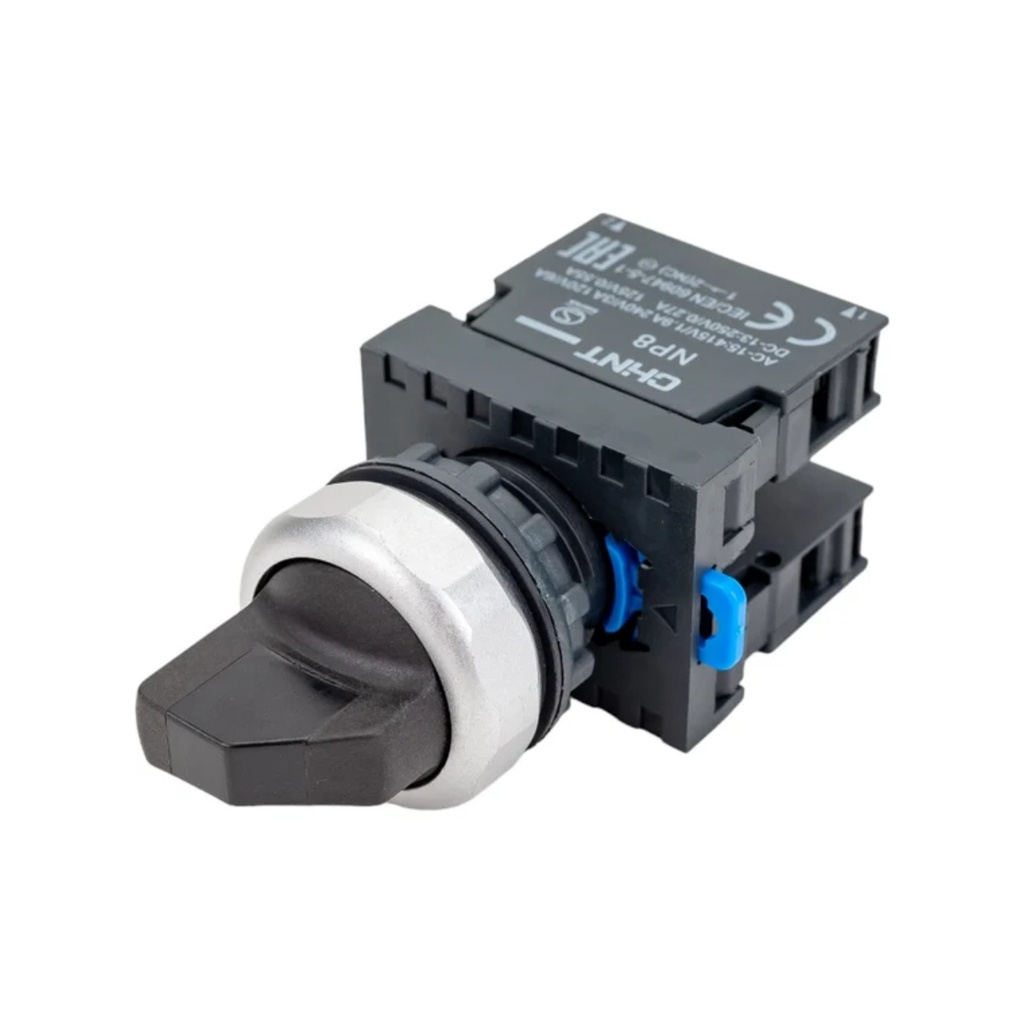 Selector negro de 3 posiciones con enclavamiento, 1NA+1NC