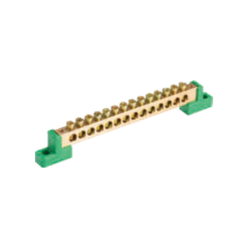 Bornera Tierra 8x12mm 16 Puntos PVC Verde