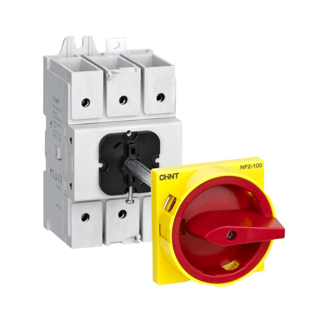 Seccionador Bajo Carga  Nf2 - 3P - In:125A - Carril Din - Eje Prolongador 300Mm - Maneta Amarillo Rojo