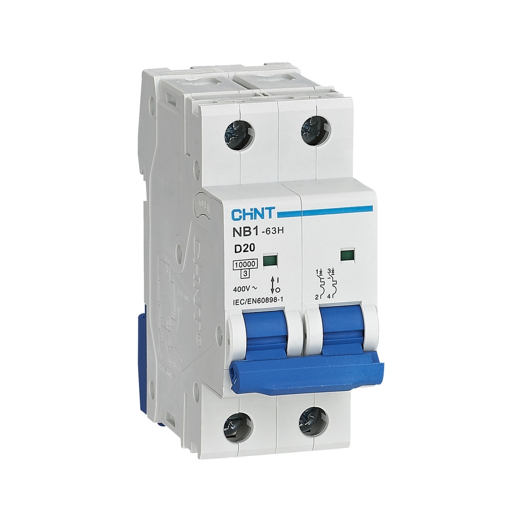 Interruptor Termomagnetico 2X20A 12In 10Ka/400Vac Clase3 (Energy Limiting Class) Uimp=6Kv Curva "D" Iec60947-2 Chint