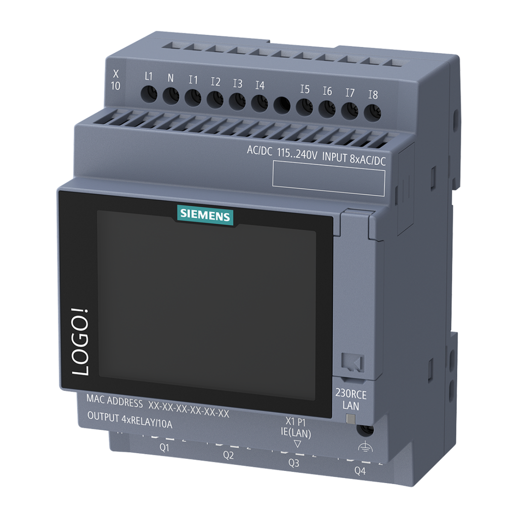 LOGO!9 230RCE, display, 115 V/230 VAC, 8 DI, 4 DO relé