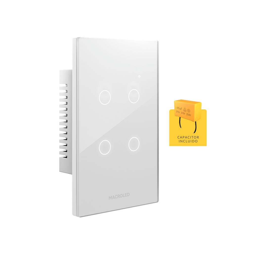 PLACA INTERRUPTOR TACTIL SMART BLANCO 4 CANALES 90-250VAC MAX 10A CON ...